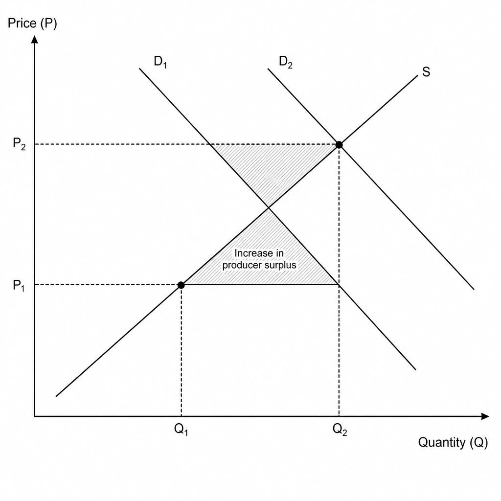 Demand shift and producer surplus