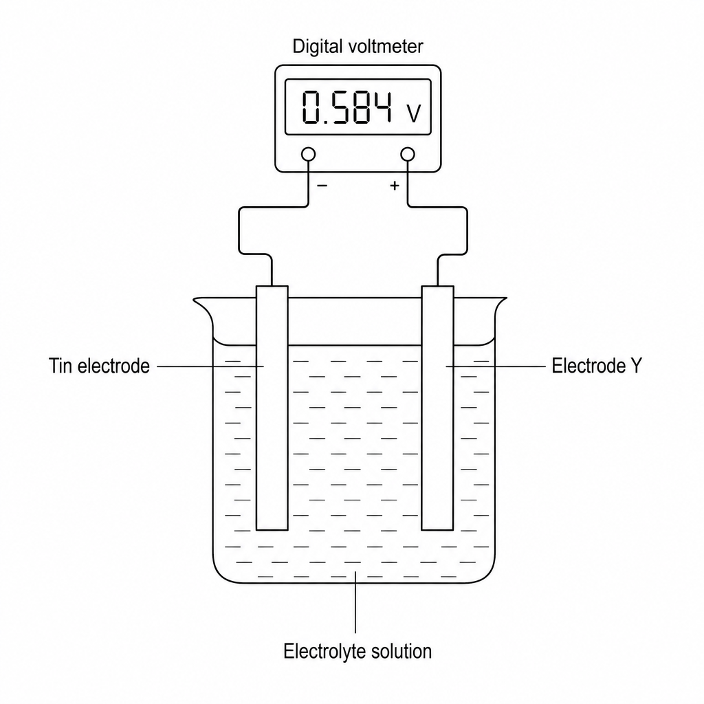 Electrochemical cell setup with a Tin electrode and variable Electrode Y