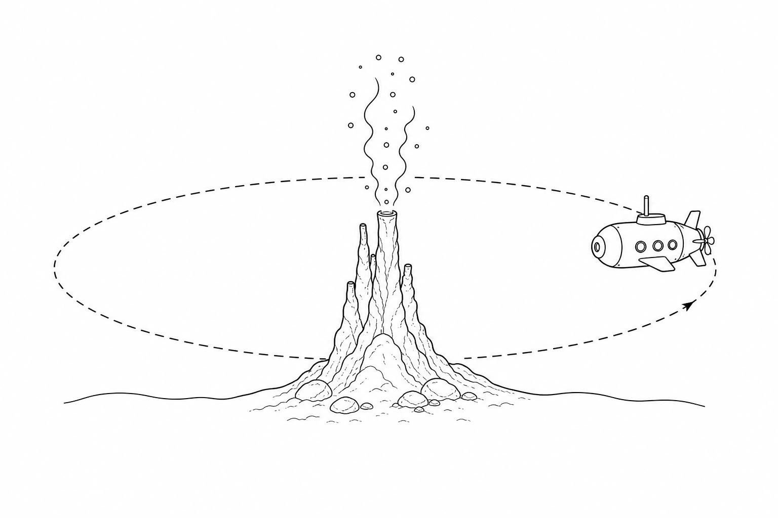 A marine research drone orbiting a hydrothermal vent