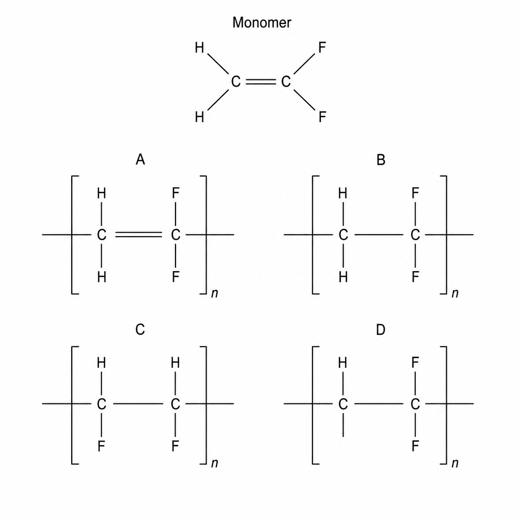 1,1-difluoroethene monomer and four potential repeating units