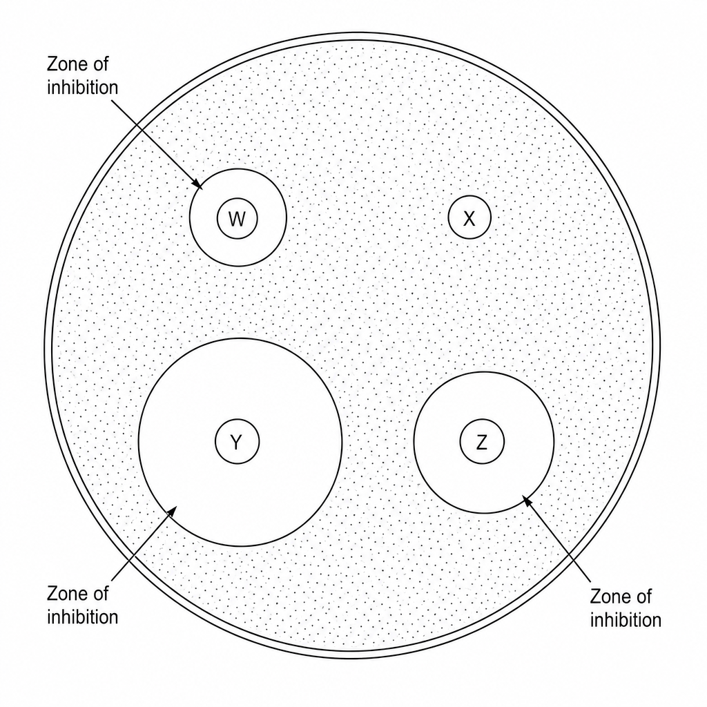 Agar plate with zones of inhibition