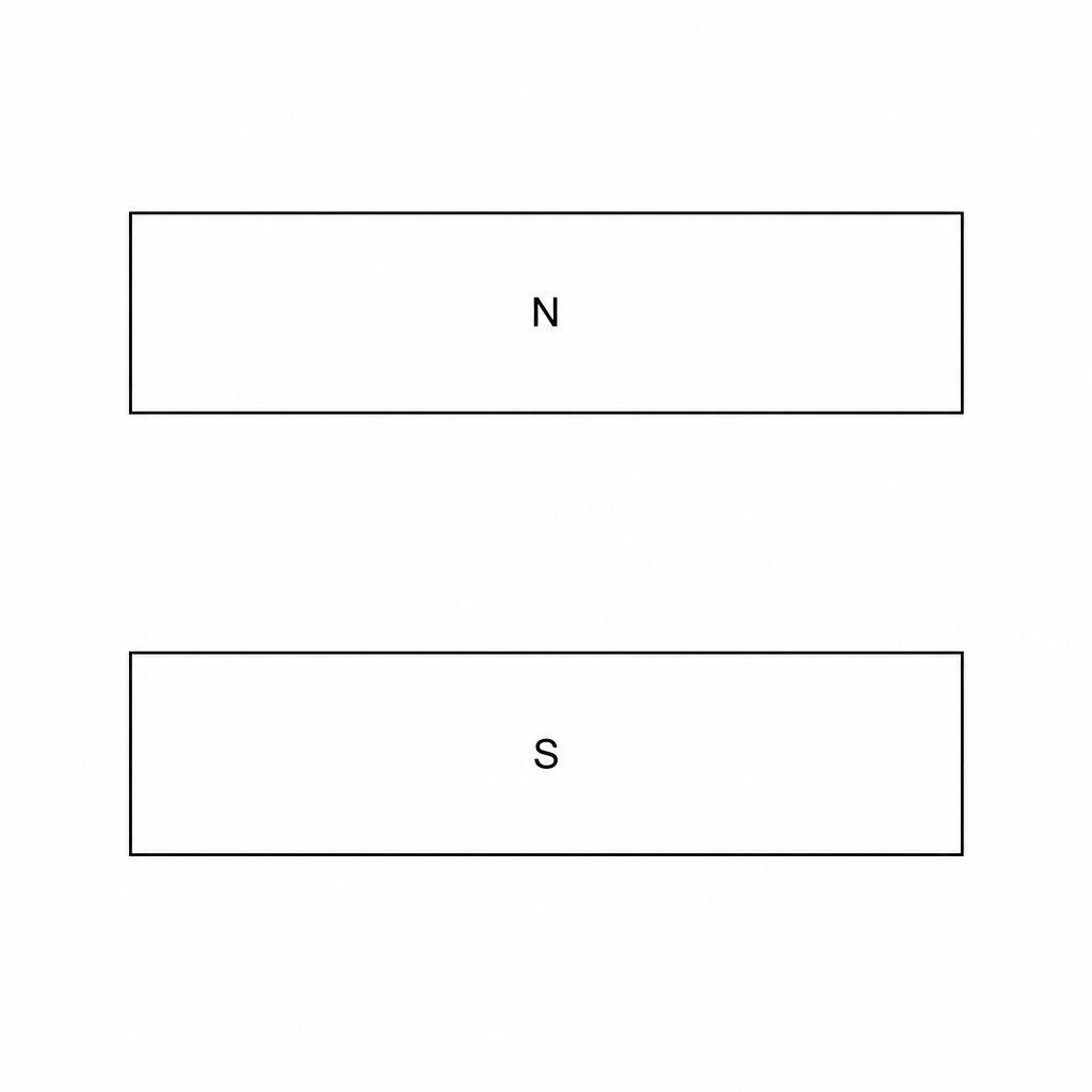 Figure 1: Cross-sectional diagram showing two parallel flat magnetic poles (N and S) separated by a vertical gap.