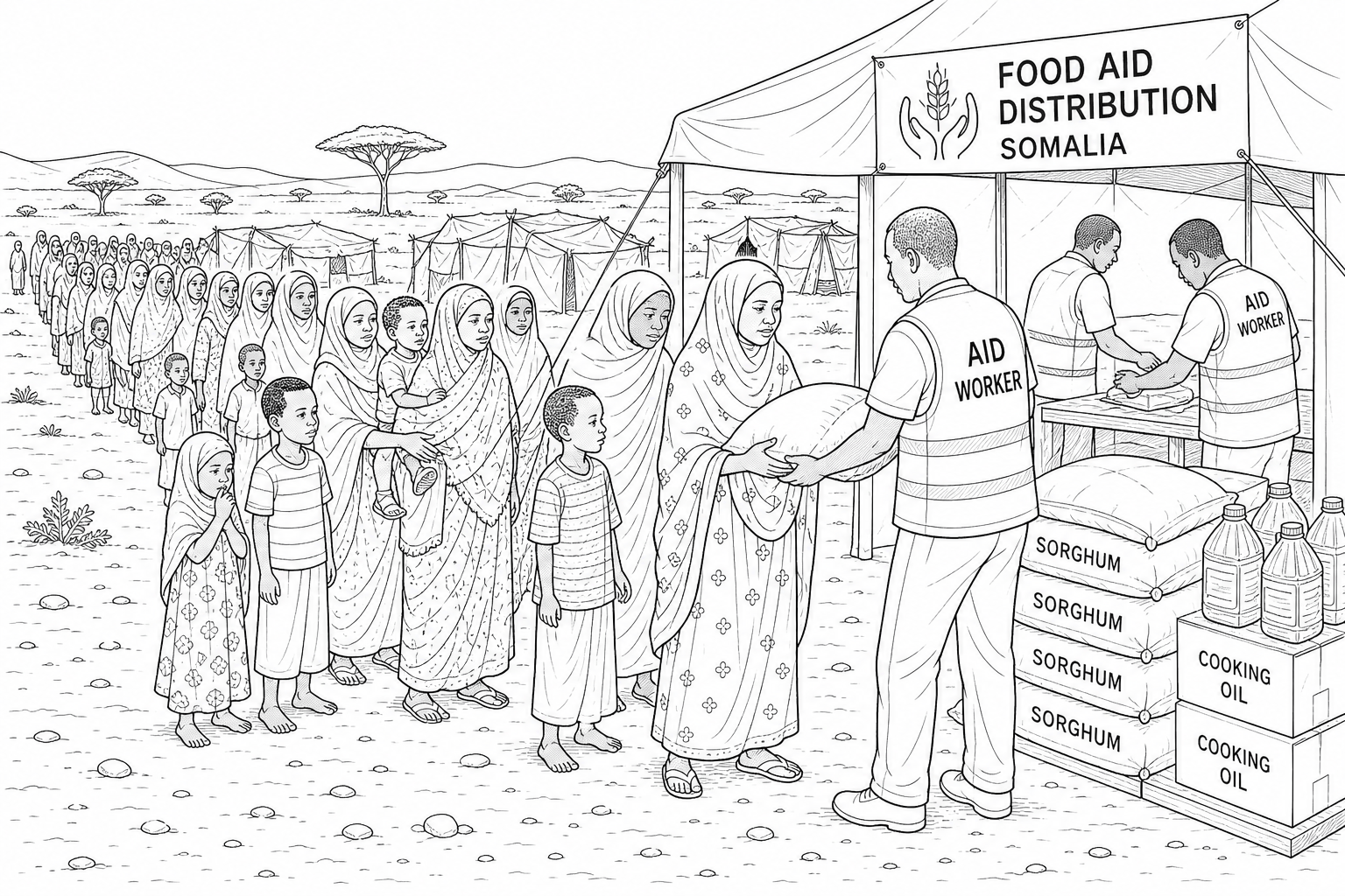 Figure 1b: Crowded humanitarian food aid distribution center in Somalia.
