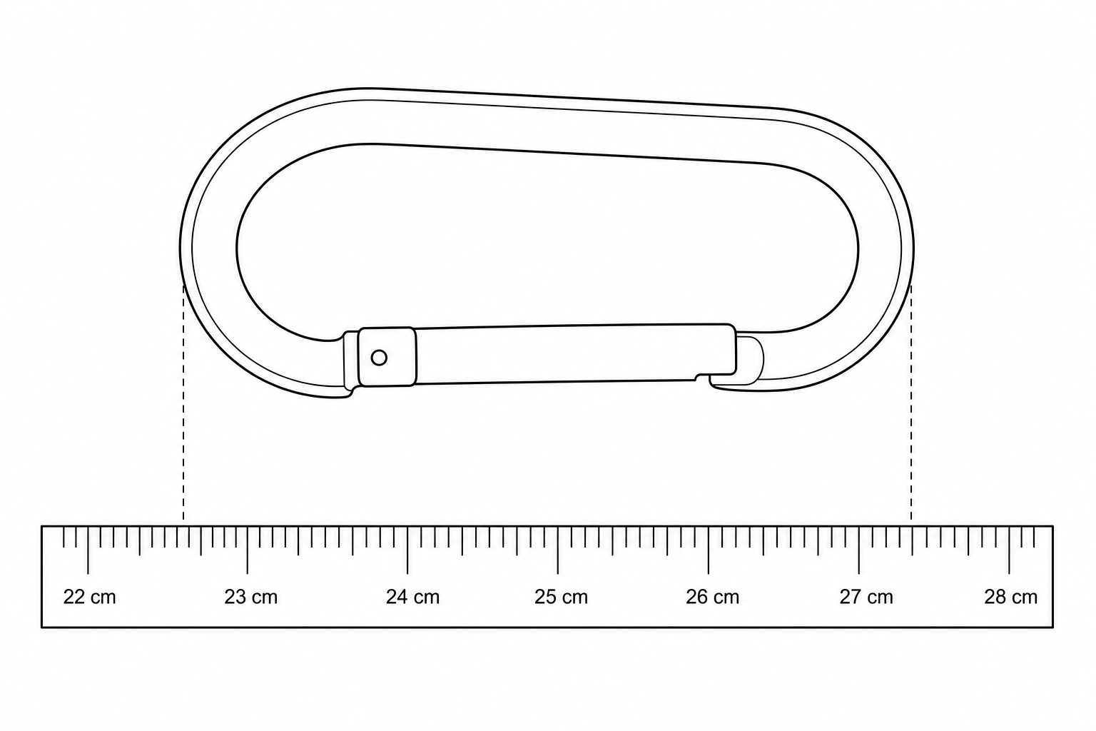 Carabiner aligned with ruler