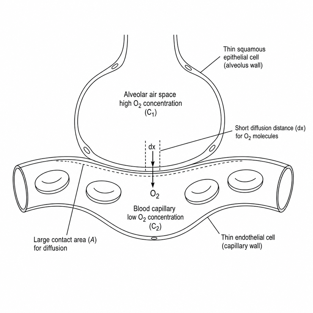Alveolus and capillary gas exchange