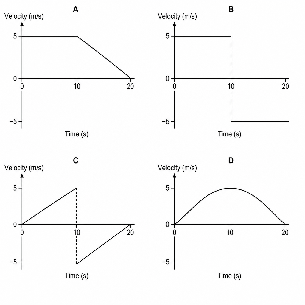 Velocity-time graphs A, B, C, and D