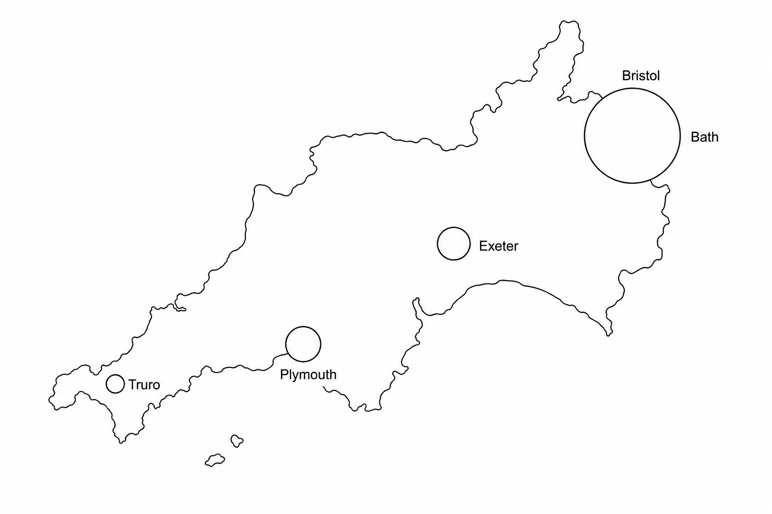 Fig. 5: A map of South West England showing five major recycling centres.