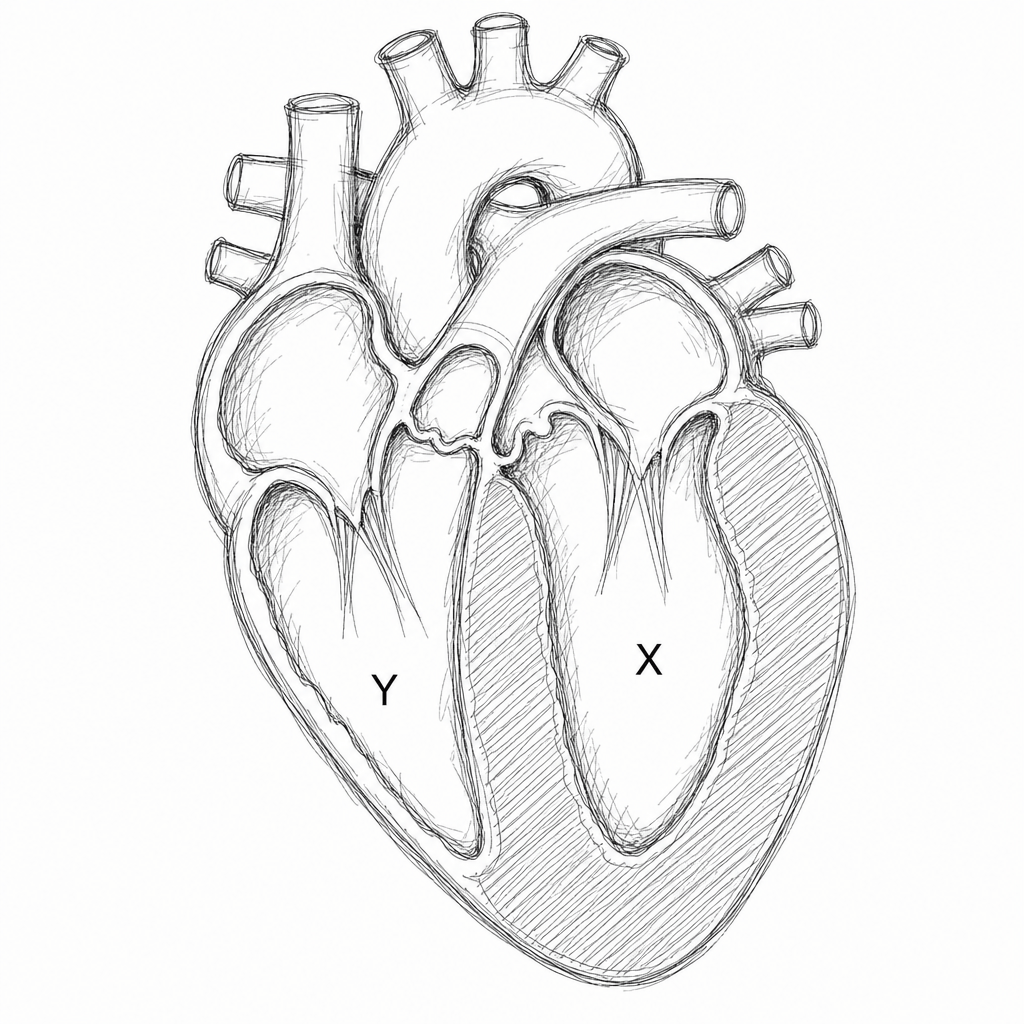 Scientific drawing of mammalian heart longitudinal section