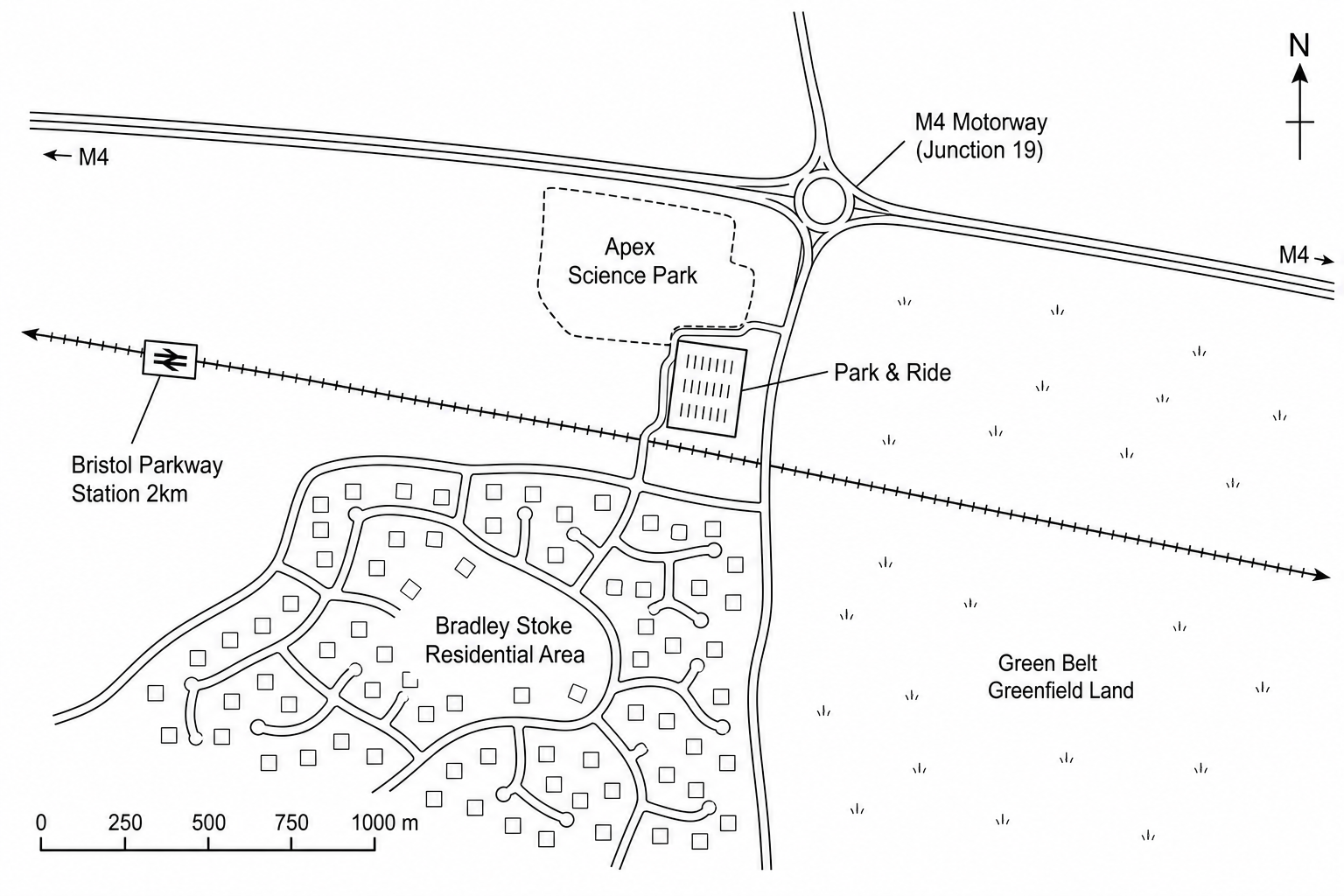 Figure 1: Map showing the location of Apex Science Park on the edge of Bristol.