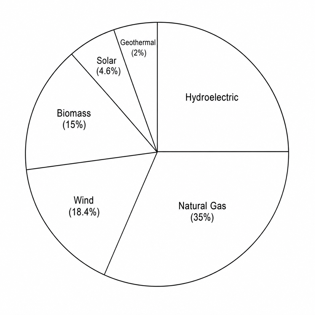 A pie chart representing the electricity generation mix of a region in 2025.