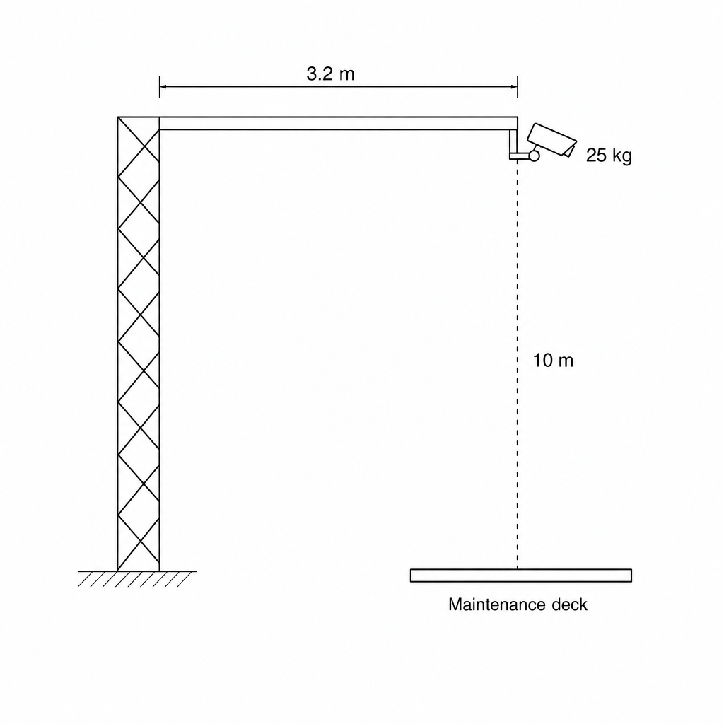 Security camera mounted on a horizontal support arm.