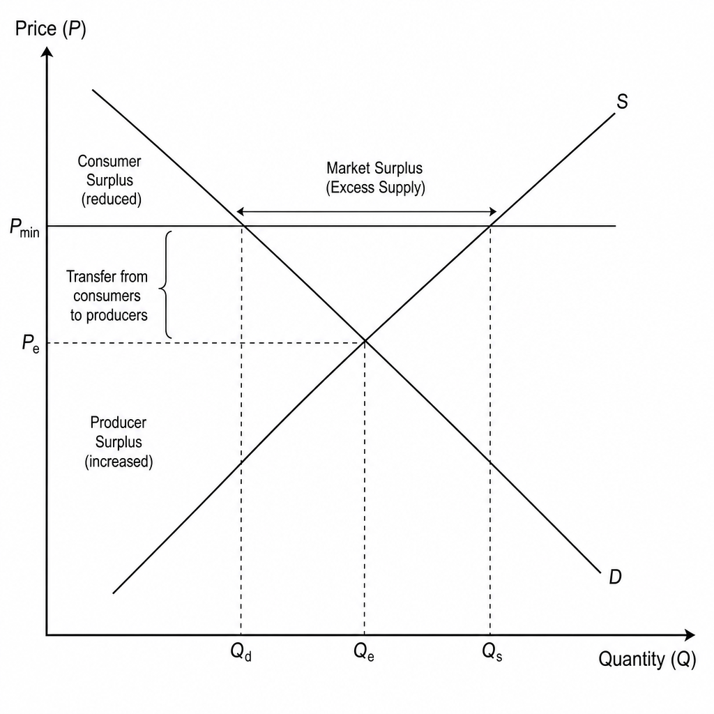Market Diagram for Wheat with a Guaranteed Minimum Price