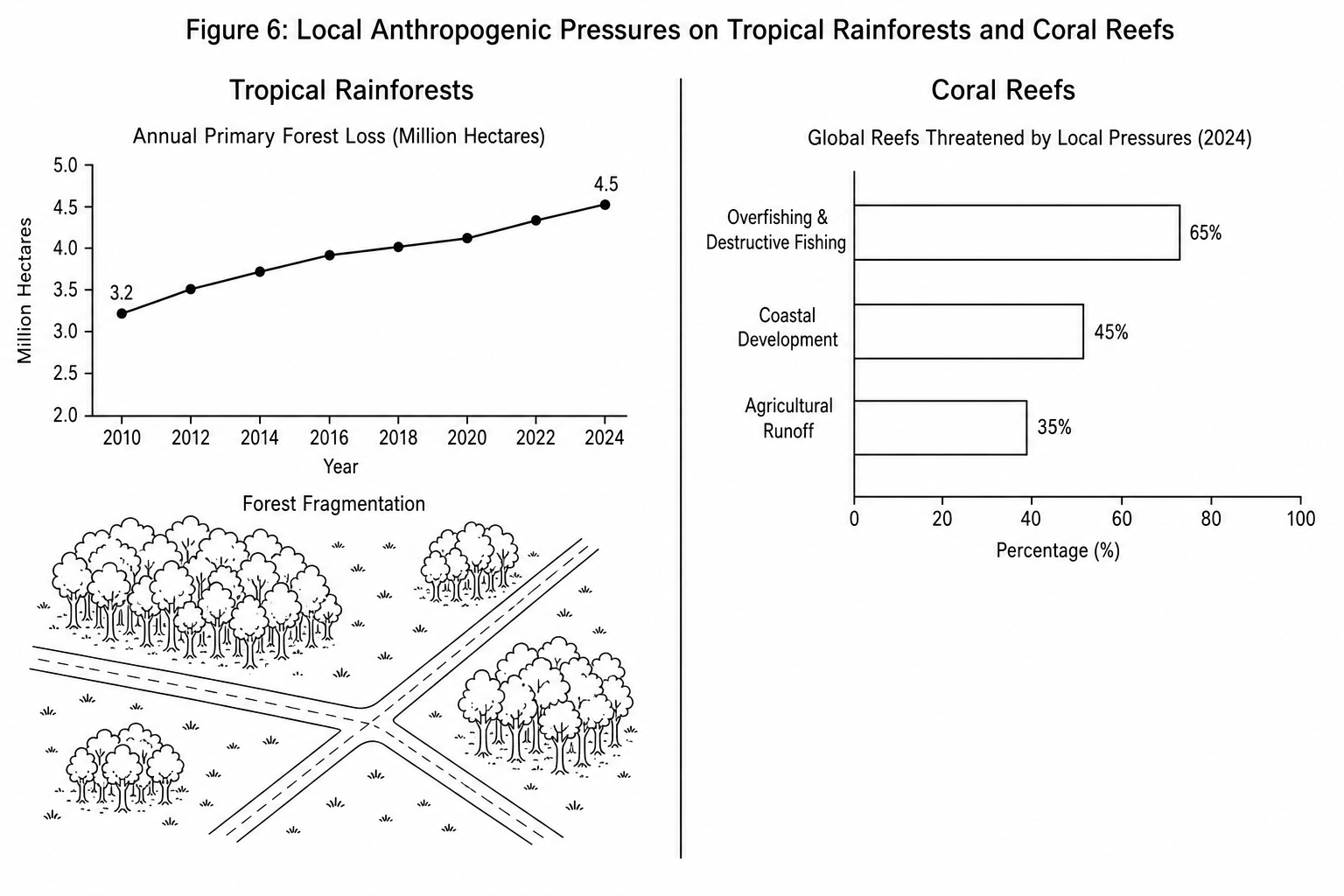 Figure 6: Local Anthropogenic Pressures on Tropical Rainforests and Coral Reefs
