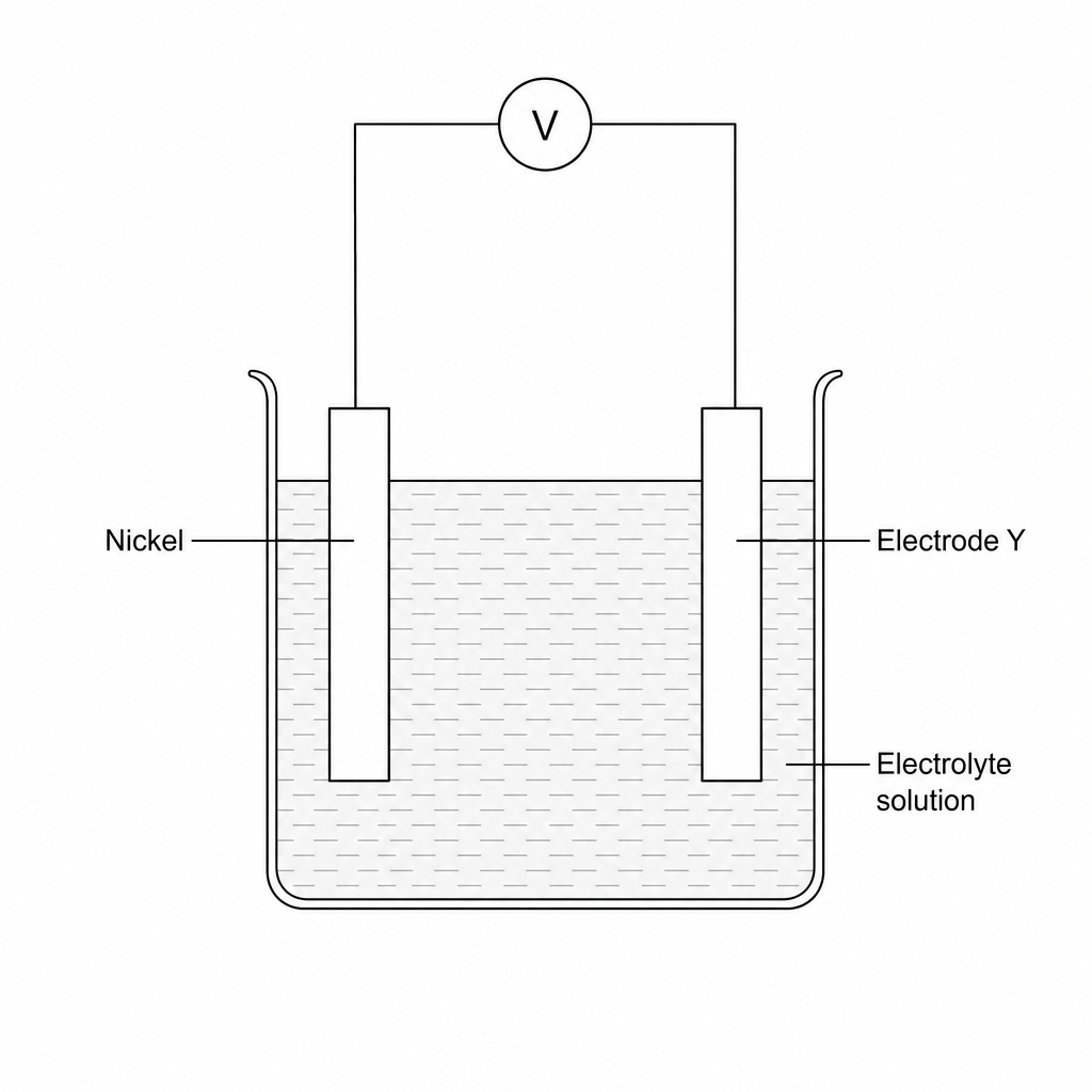 An electrochemical cell setup with Nickel and Electrode Y