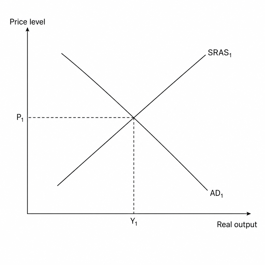 An aggregate demand (AD) and short-run aggregate supply (SRAS) diagram.