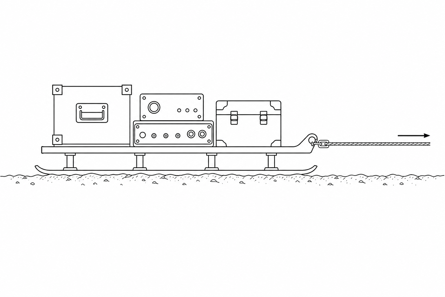 A schematic diagram of a loaded scientific sled on a rough surface