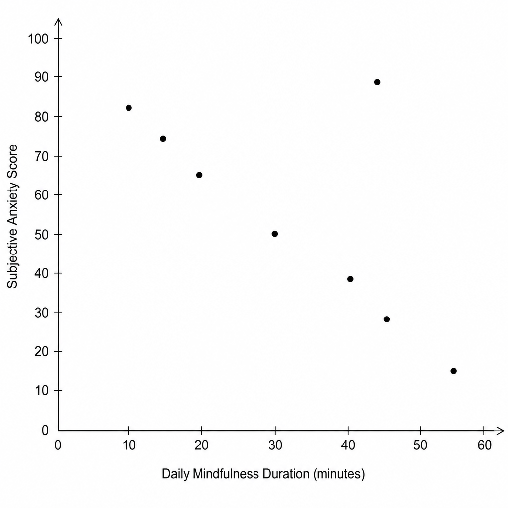 Scatter diagram showing daily mindfulness duration against subjective anxiety score