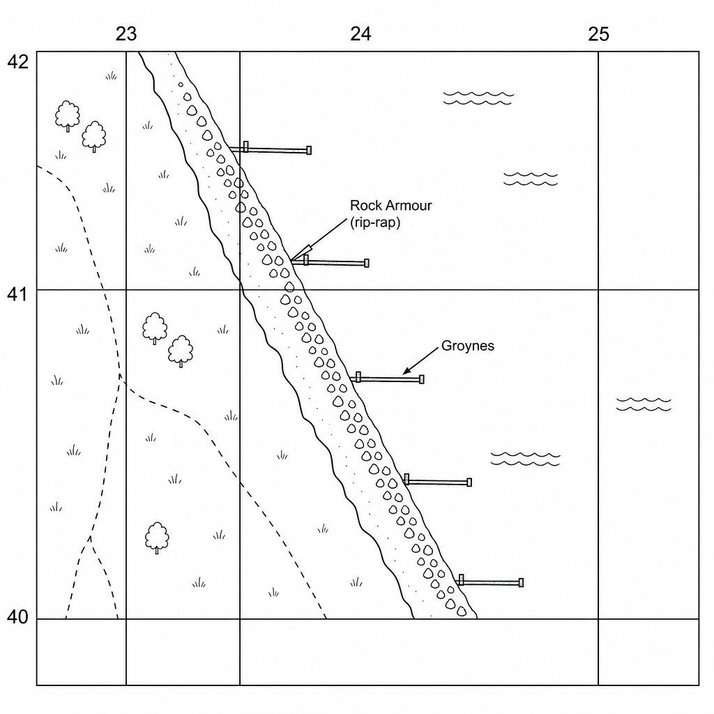 Figure 12: A map extract showing a coastal management scheme with grid squares.