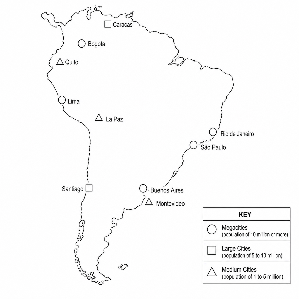 Figure 6: A map of South America showing major urban areas in 2020