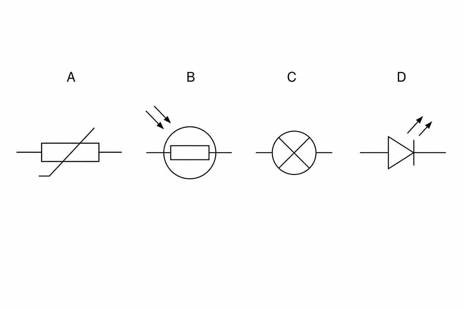 Circuit symbols labeled A, B, C, and D