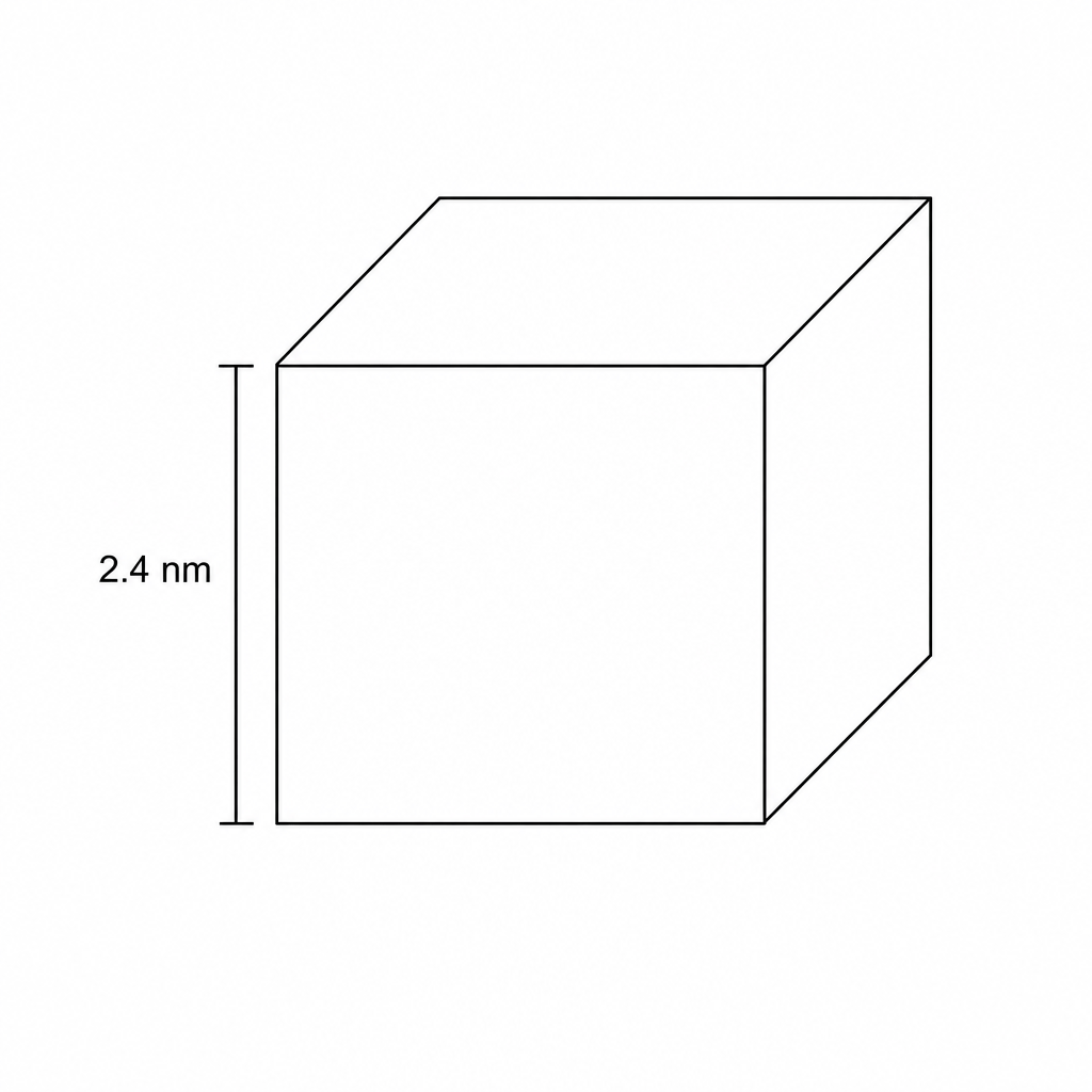 A cubic metal oxide nanoparticle with a side length of 2.4 nm.