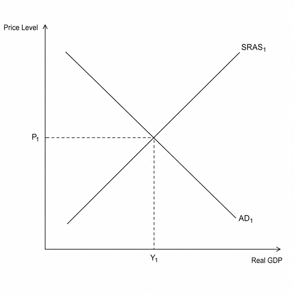 An AD-SRAS diagram showing price level on the vertical axis and real GDP on the horizontal axis.