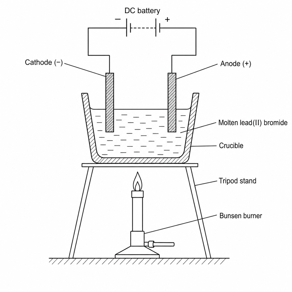 Electrolysis of molten lead(II) bromide