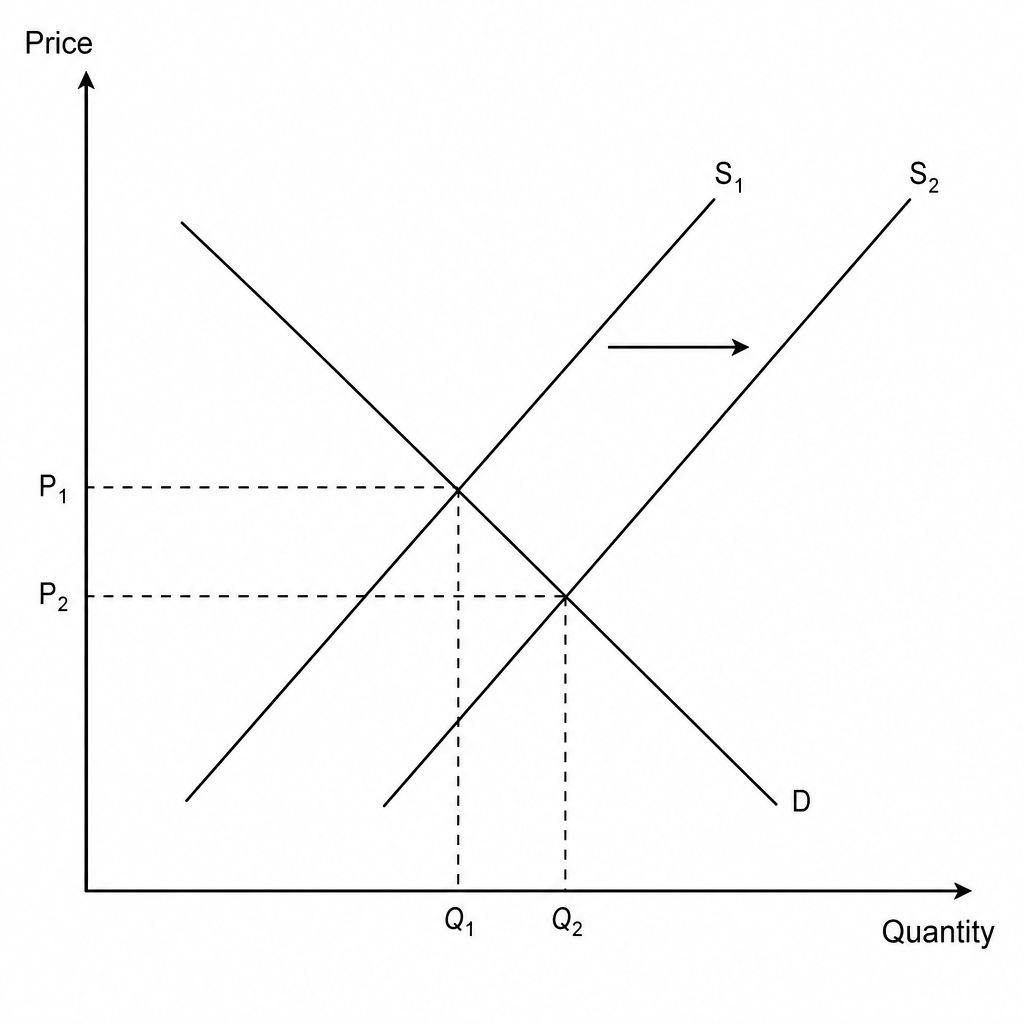 The market for Good Y with an increase in supply