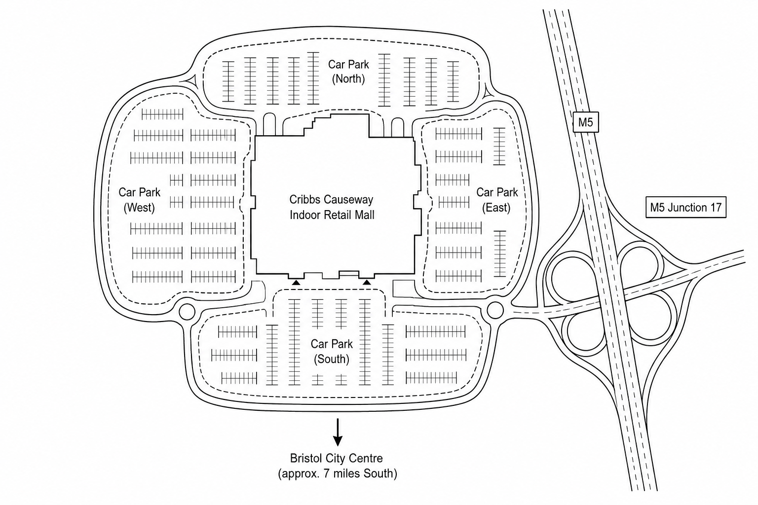Figure 1: Site layout diagram of the Cribbs Causeway out-of-town shopping centre near Bristol
