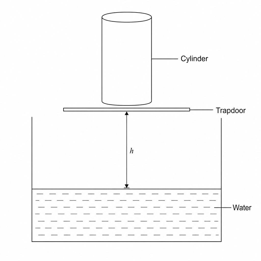 Experimental setup showing a vertical uniform cylinder positioned above a container of water.