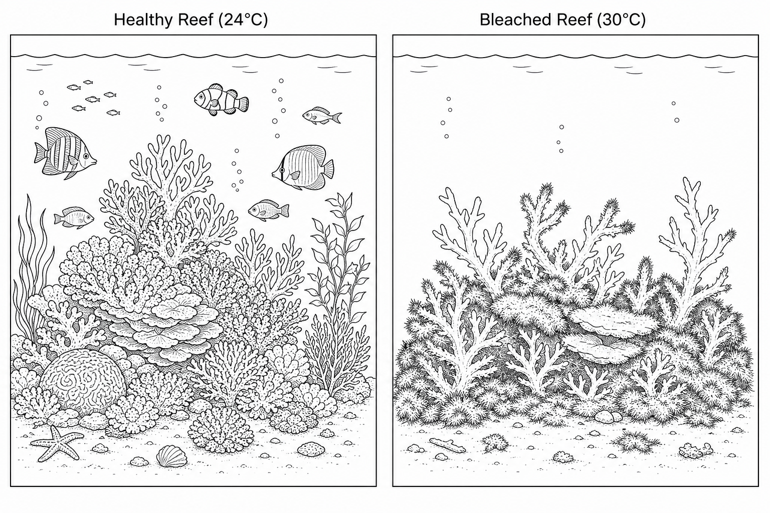 Figure 1b: Coral reef bleaching resulting from rising ocean temperatures.