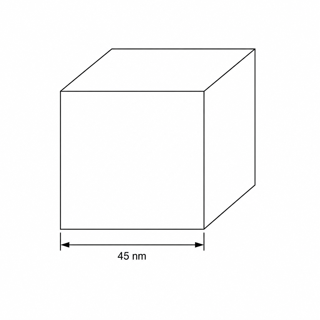 A cubic nanoparticle of zinc oxide with side length 45 nm