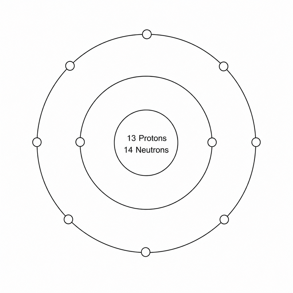 Structure of a monatomic ion with 13 protons and 14 neutrons in the nucleus, surrounded by 10 electrons in two shells