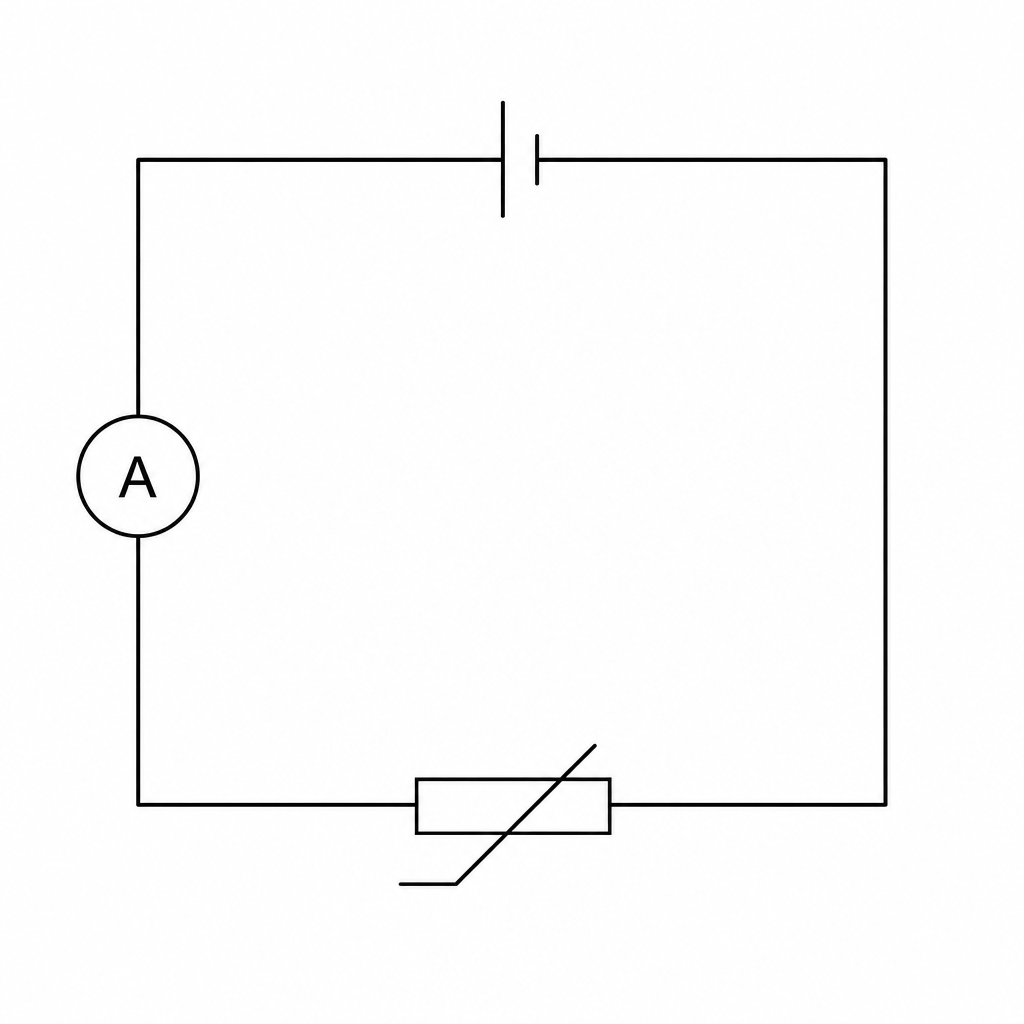 Circuit Diagram with battery, ammeter, and thermistor