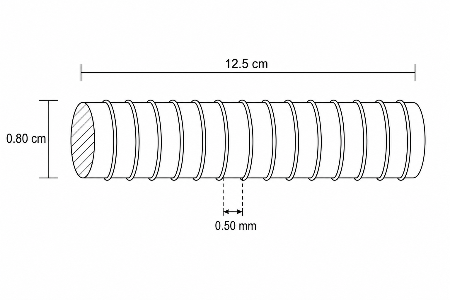 A cylindrical heating element with a ceramic core, wound with a metallic wire.