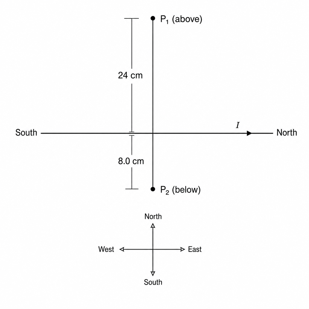 Magnetic field around a straight horizontal wire
