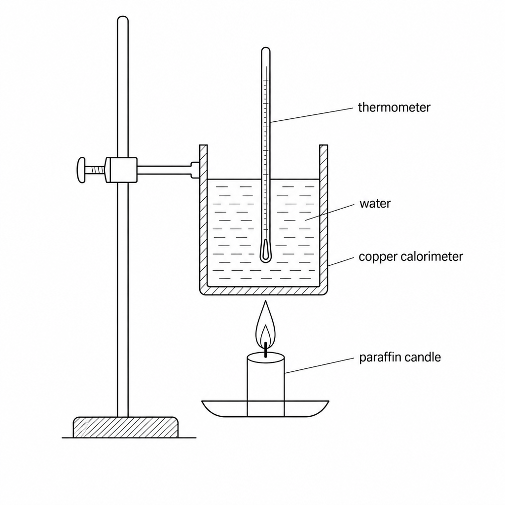Apparatus for determining the heat energy change during the combustion of paraffin wax.