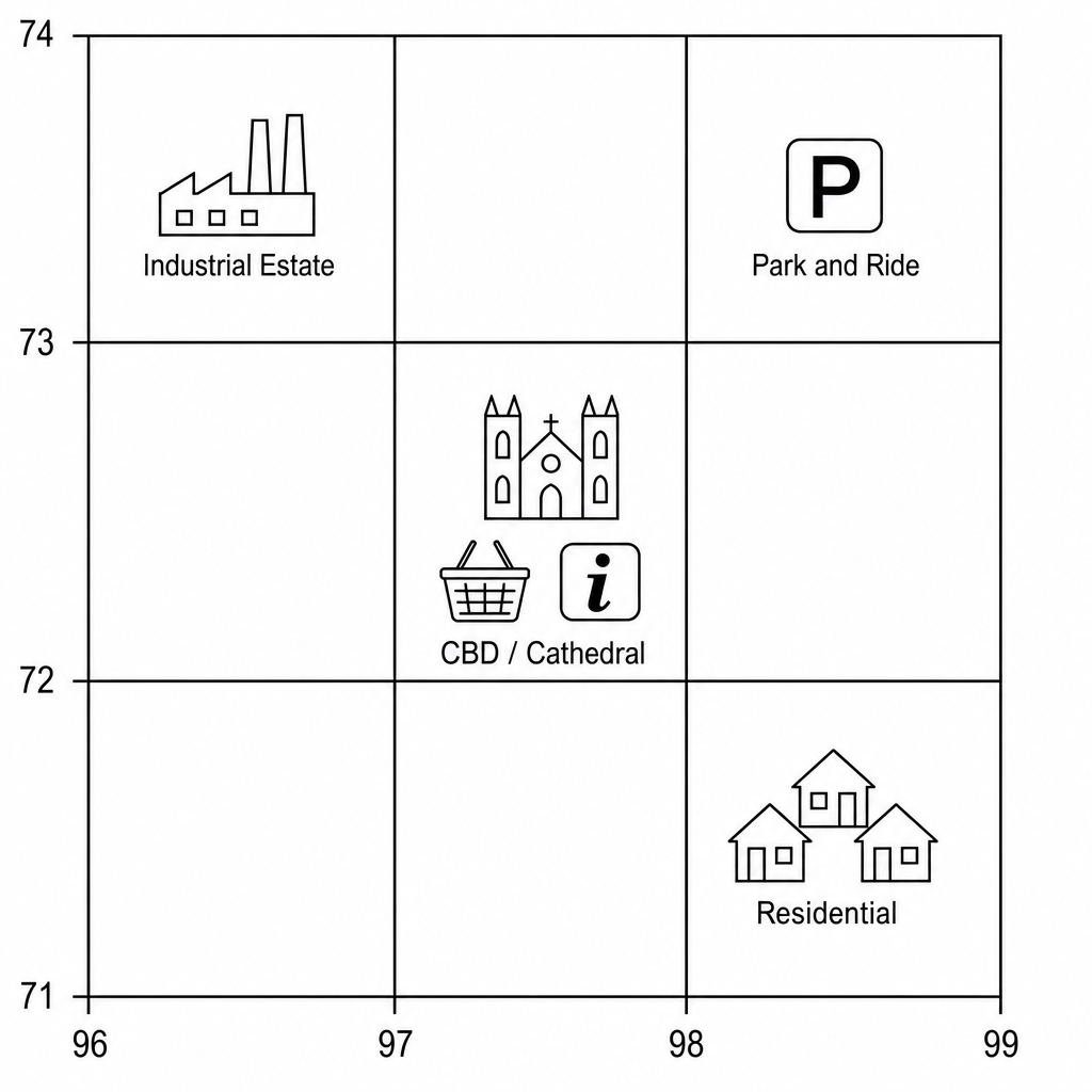 Figure 1: Simplified OS map extract of Lincoln
