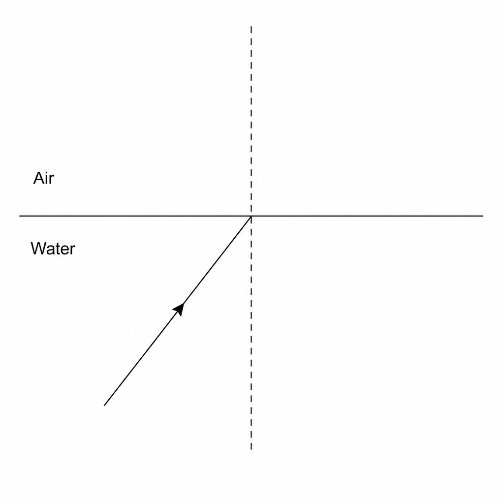 Figure 1: A ray of light traveling from water into air.