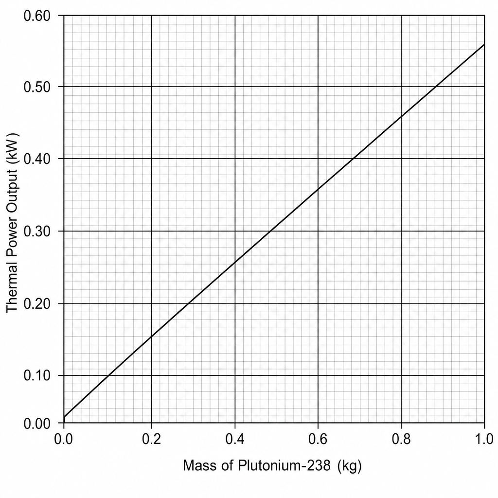 Graph showing Thermal Power Output against Mass of Plutonium-238