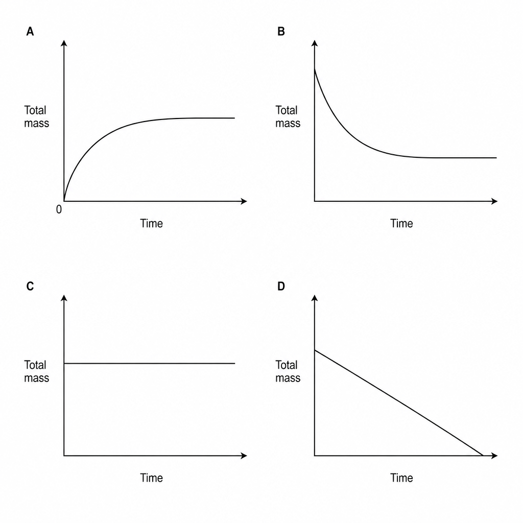 Four graphs showing total mass against time.