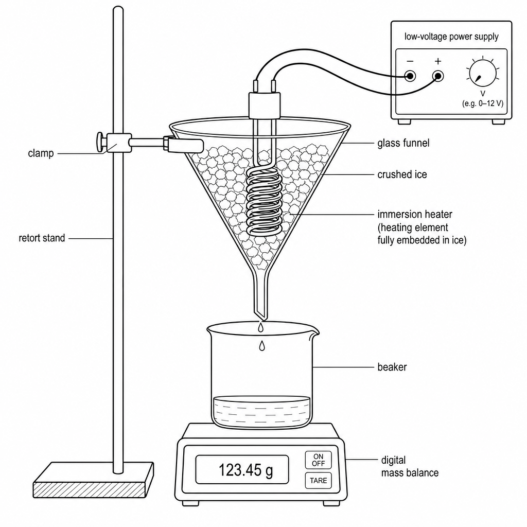 Figure 1: Experimental setup to measure the specific latent heat of fusion of ice