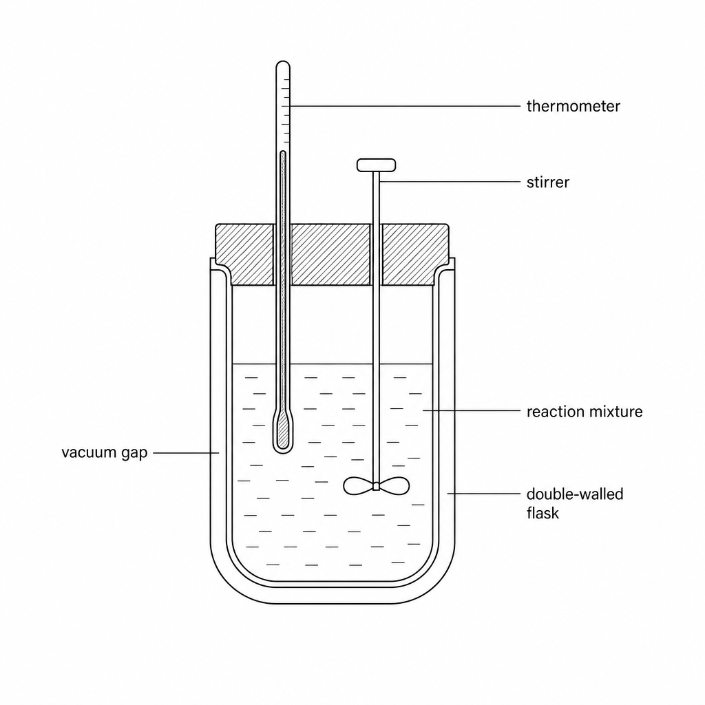 Diagram of a double-walled vacuum flask calorimeter setup