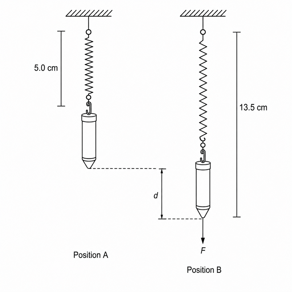 Research probe suspended vertically from an elastic tether in position A and B