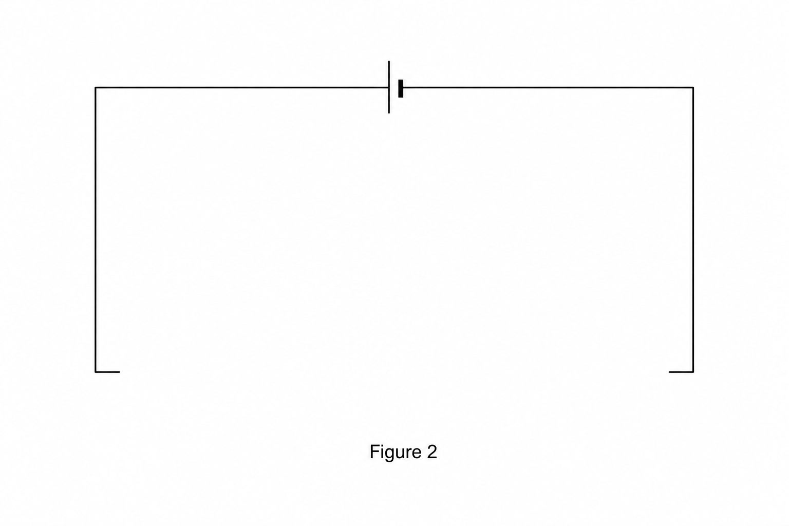 A partial circuit diagram showing a single cell symbol at the top, with lines extending to the left and right to form the top wire of a rectangular circuit loop. The left, bottom, and right sides of the rectangle are incomplete, leaving gaps for the other components.