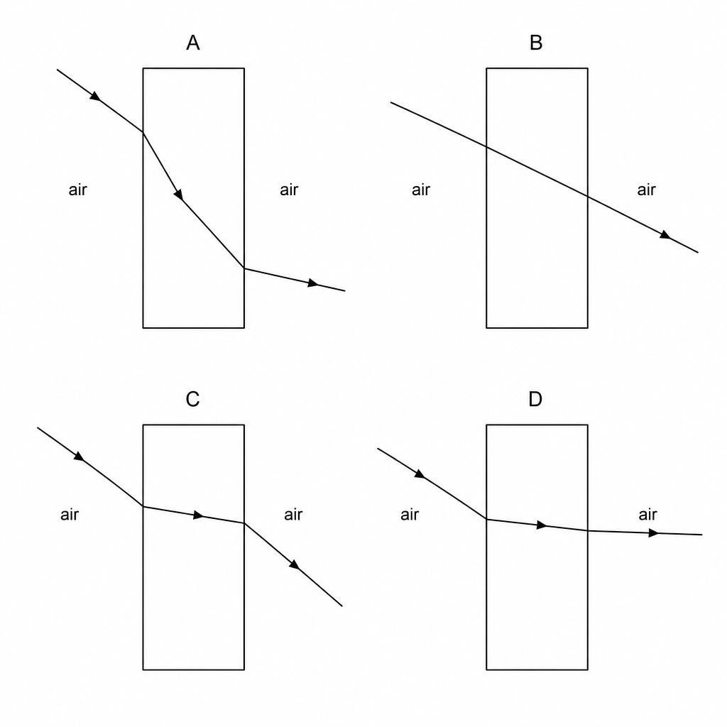 Refraction through a parallel-sided glass block
