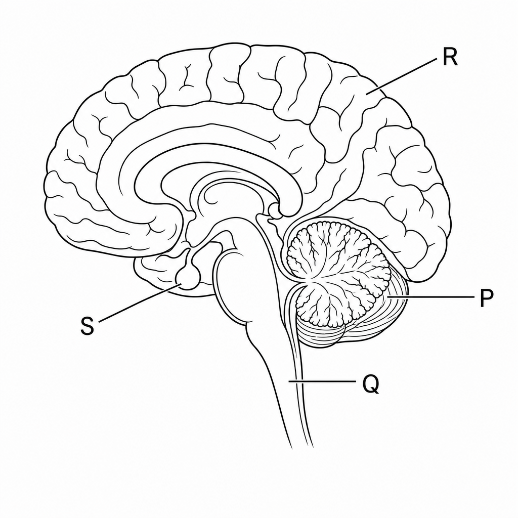 Diagram of a sagittal section of the human brain.