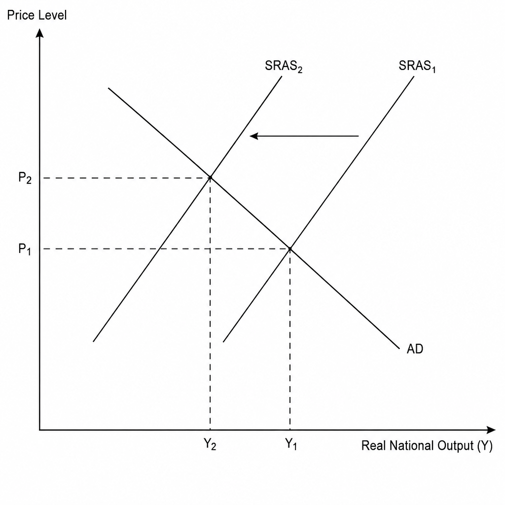 AD-AS Diagram showing leftward shift in SRAS