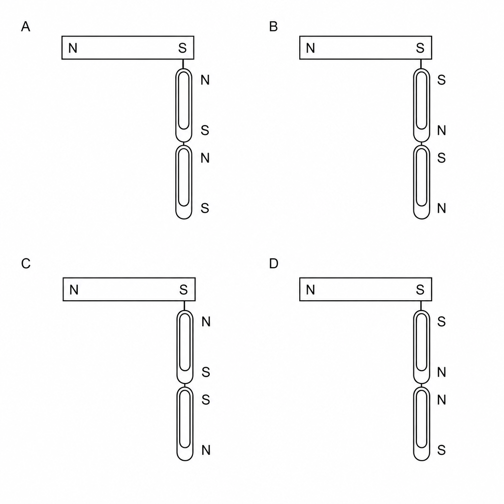 Diagrams of magnets and paperclips