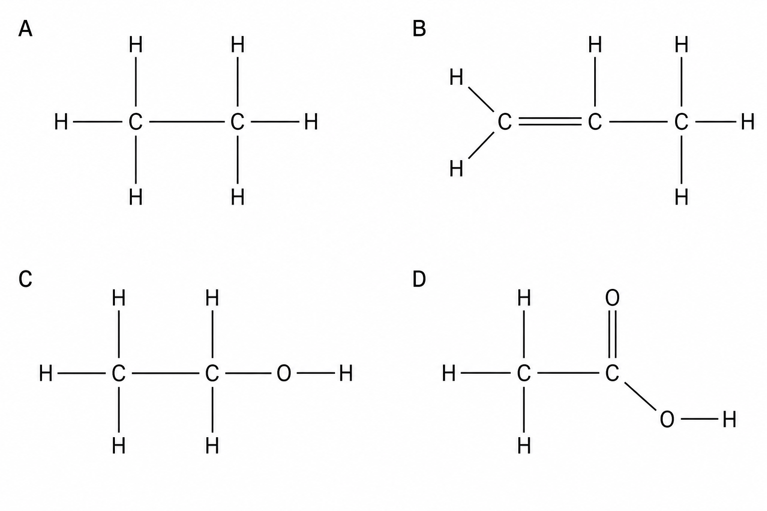 Displayed chemical structures A, B, C, and D